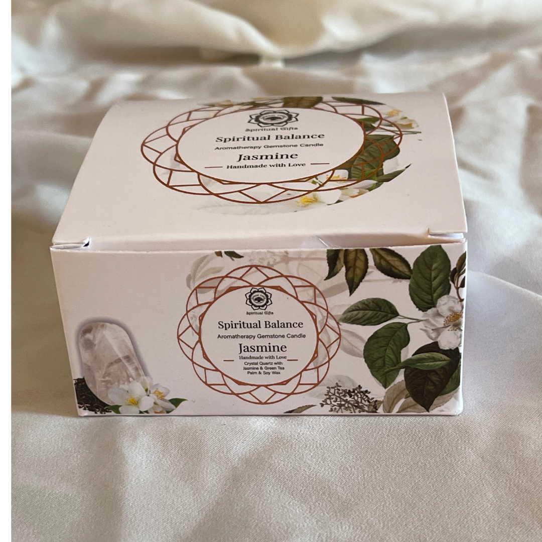 Rock Crystal Candle with 3 Rock Crystal Stones – Jasmine, Green Tea Scent