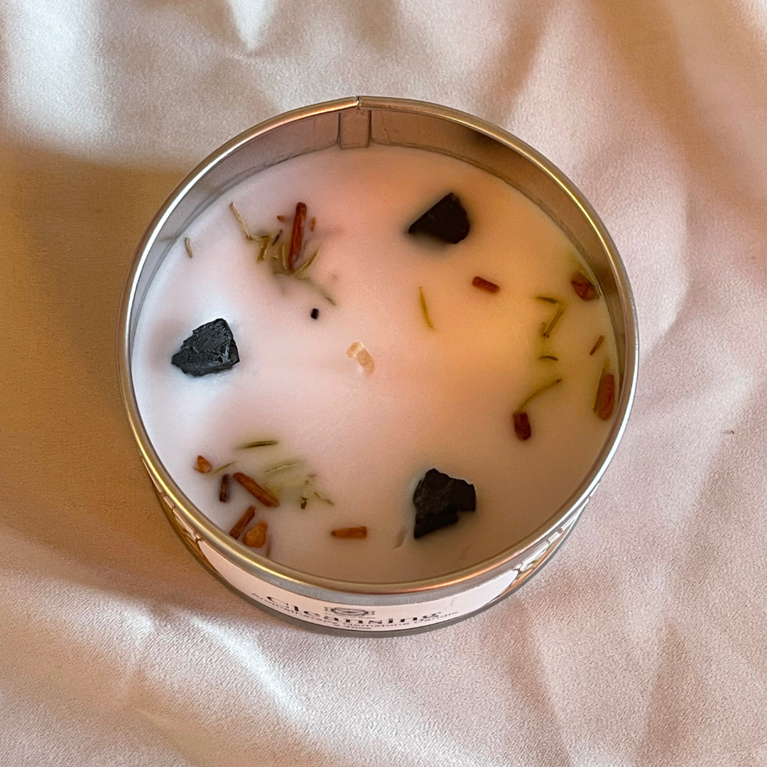 Tourmaline Candle with 3 Tourmaline Stones – Sandalwood Scent – 70g / 256g