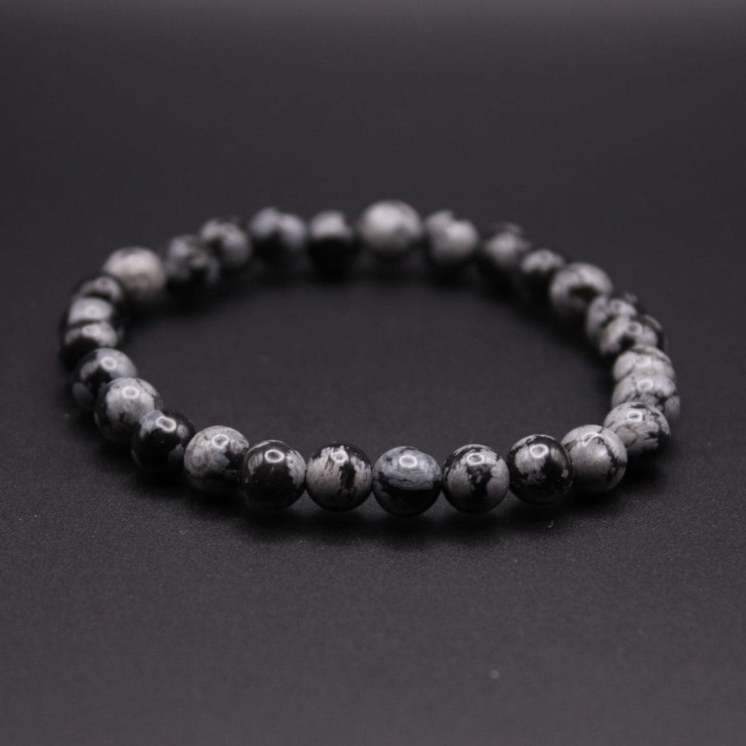Bracelet en Obsidienne Neige - Pureté, Protection, Equilibre, Ancrage