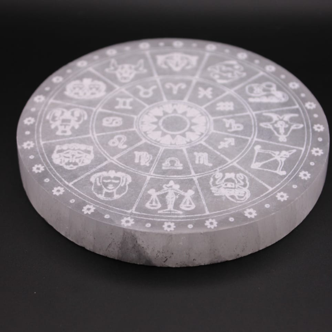 ✨ Plaque de Sélénite – Signes Astrologiques