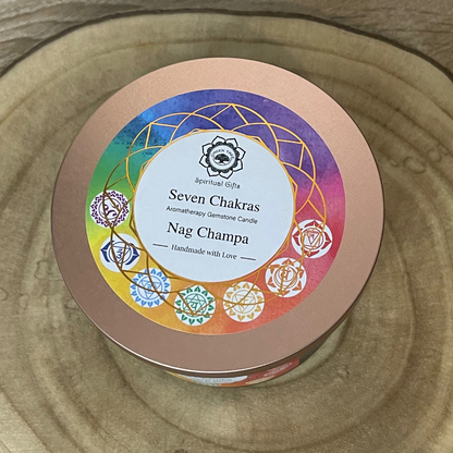 Bougie 7 Chakras avec 7 Pierres – Parfum Nag Champa – 70g / 256g