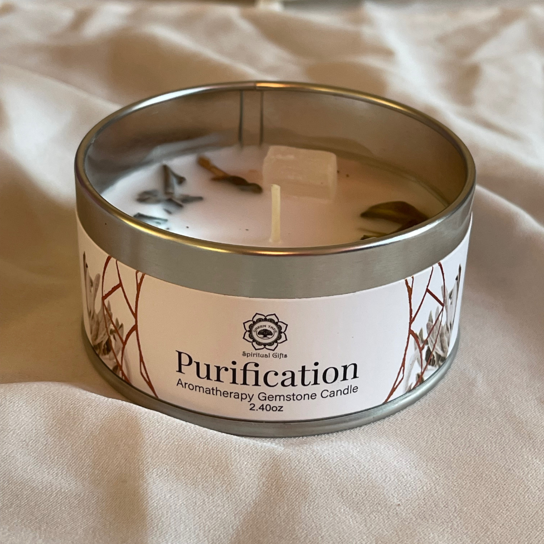 Bougie Sélénite- Purification- avec 3 Pierres de Sélénite – Parfum Sauge