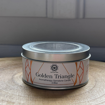 Bougie Triangle d'Or – Améthyste, Quartz Rose & Cristal de Roche
