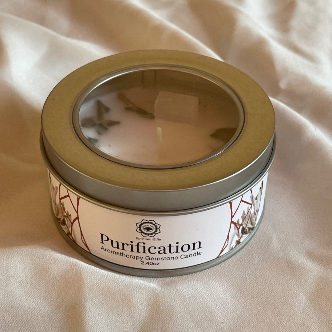 Bougie Sélénite- Purification- avec 3 Pierres de Sélénite – Parfum Sauge