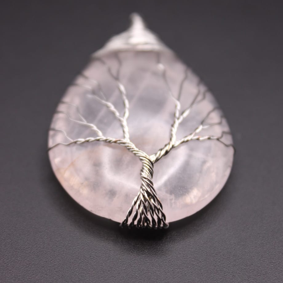 Pendentif Arbre de Vie en Quartz Rose - Amour et Harmonie