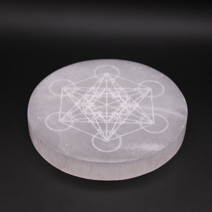 Plaque de Rechargement en Sélénite avec Symbole de Metatron - Purification et Harmonisation