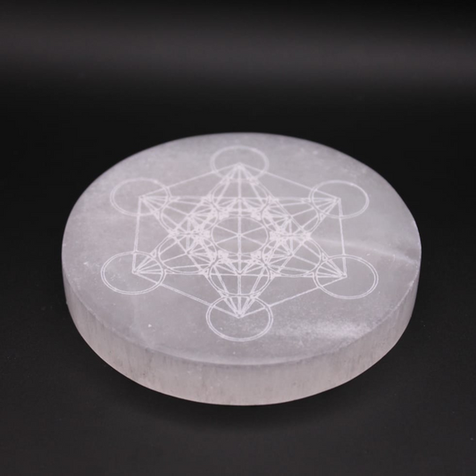 Plaque de Rechargement en Sélénite avec Symbole de Metatron - Purification et Harmonisation